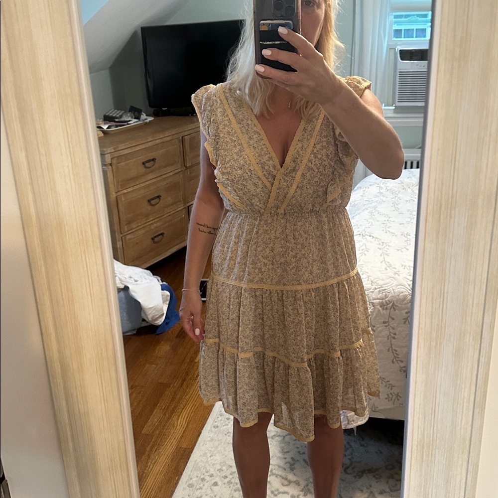 Ces Femme Mustard and Gray Floral Midi Dress